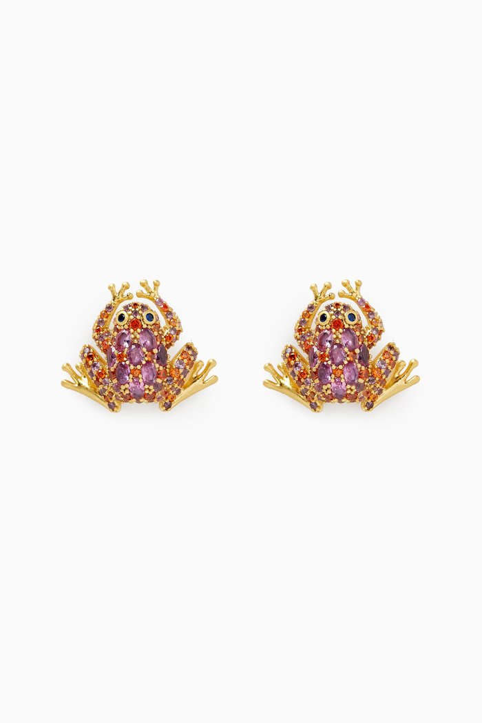 Take The Leap Stud Earrings in Metal, Pink
