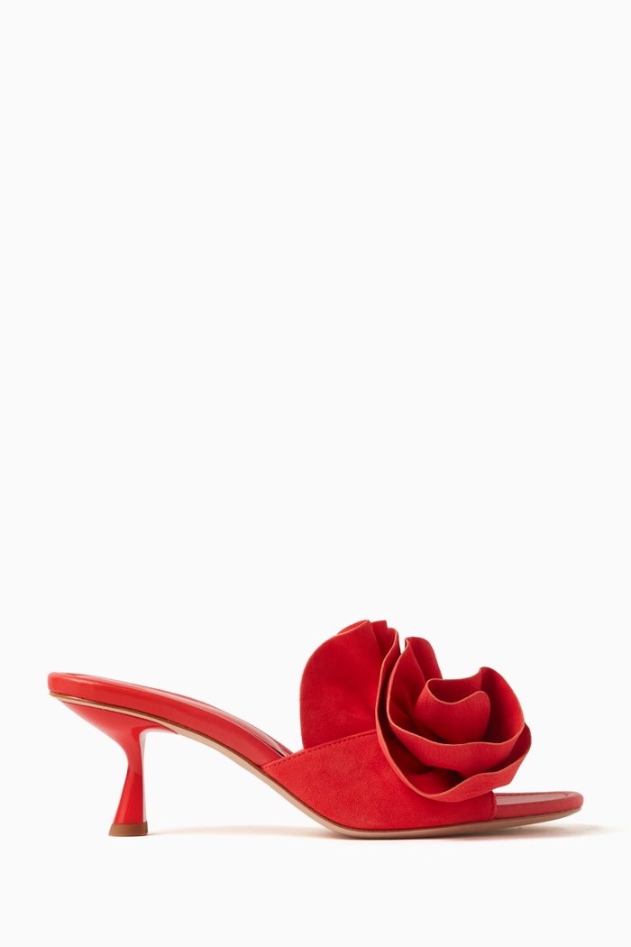 

Flourish Floral Mules in Suede, Red