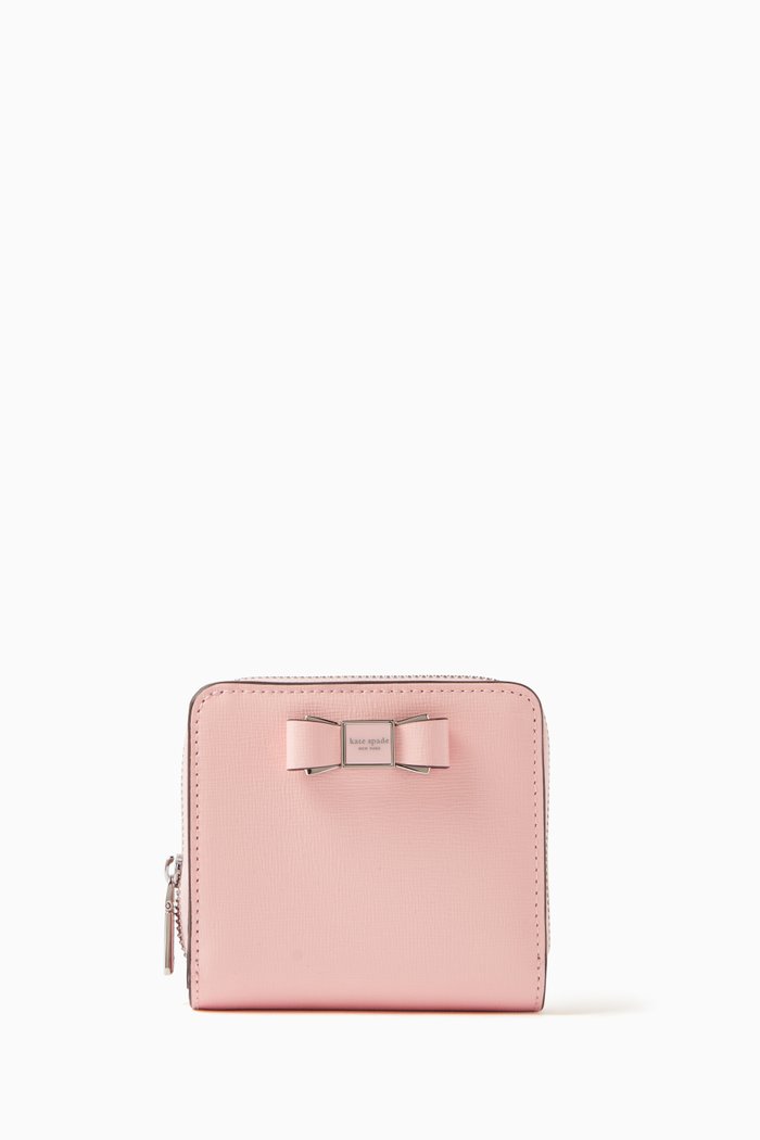 

Small Morgan Bow Wallet in Saffiano Leather, Pink