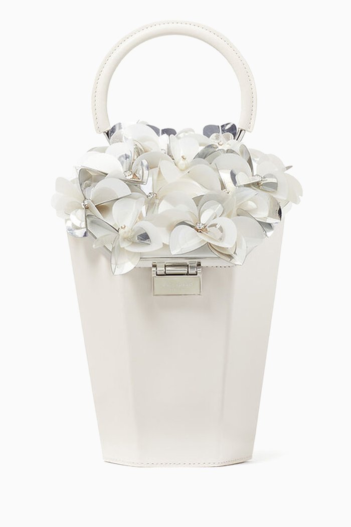 

In Bloom Bouquet Embellished 3D Vase Top-Handle Bag, Neutral