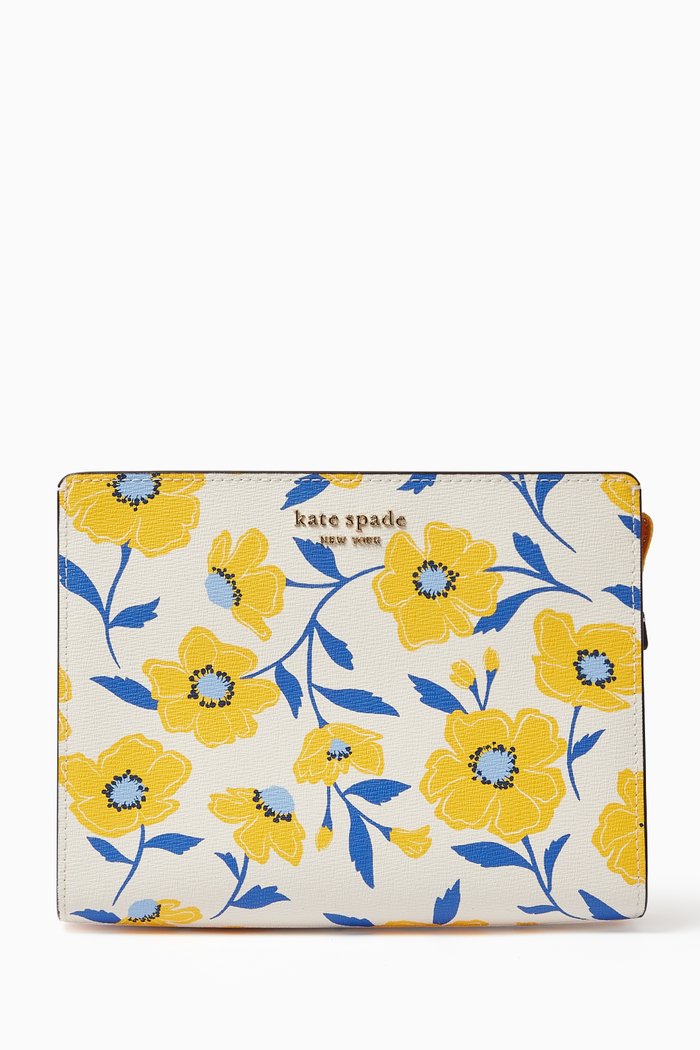

Floral Textured Wristlet in Leather, Neutral