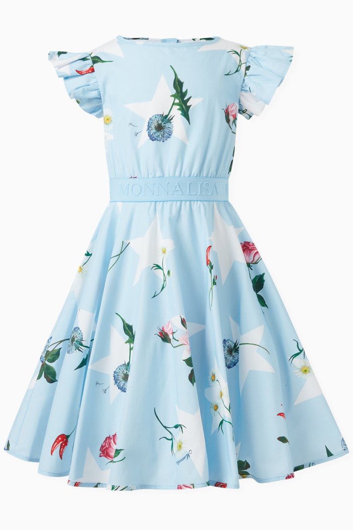 

Floral-print Dress in Cotton-poplin, Blue