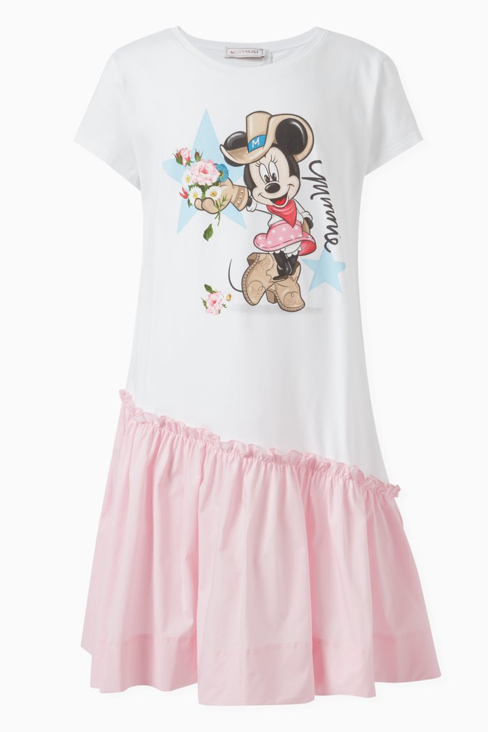 

x Minnie Mouse Two-tone Ruffled Dress in Cotton-jersey, Pink