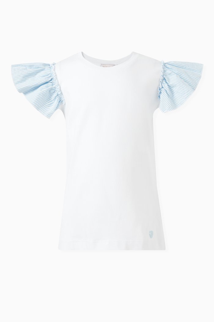 

Ruffled-sleeve Top in Cotton-jersey, White