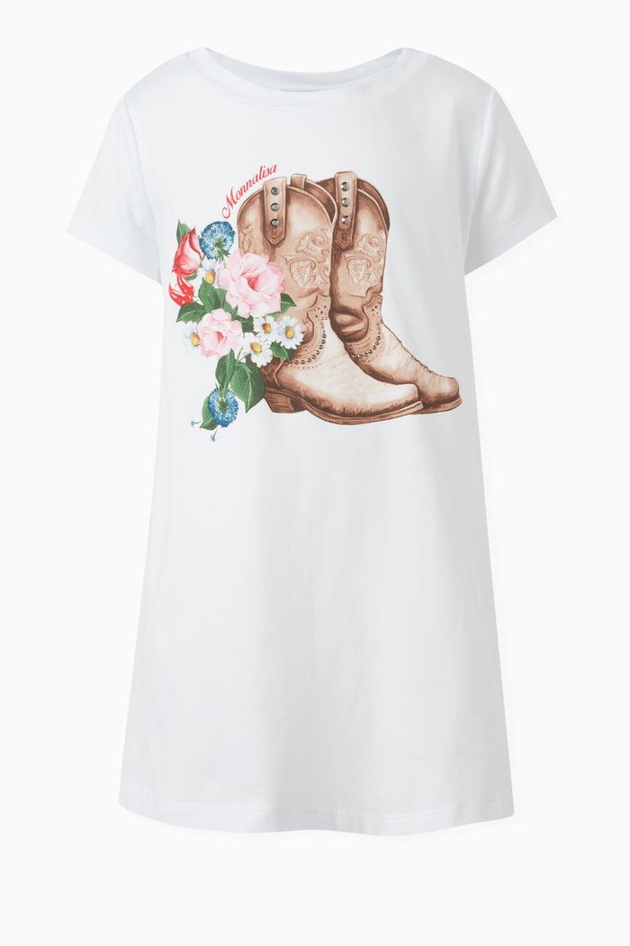 

Graphic-print Dress in Cotton-jersey, White