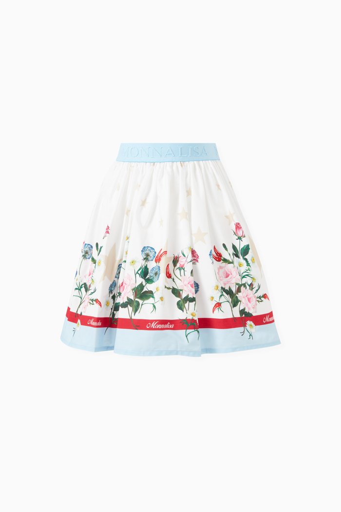 

Floral-print Skirt in Cotton-poplin, White
