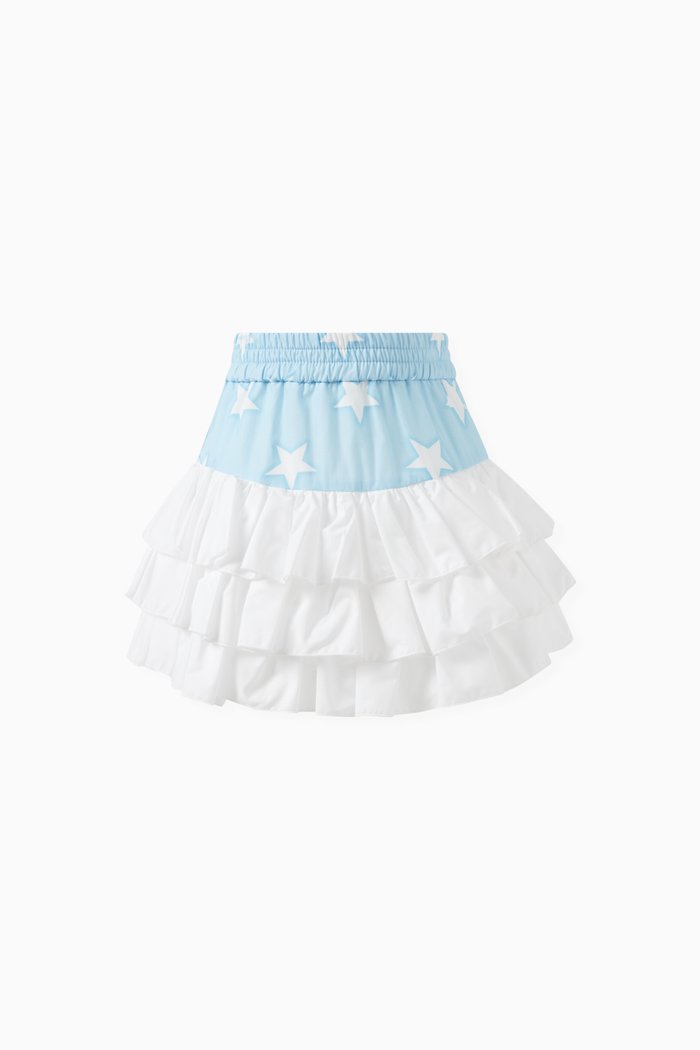 

Star-print Ruffled Skirt in Cotton, White