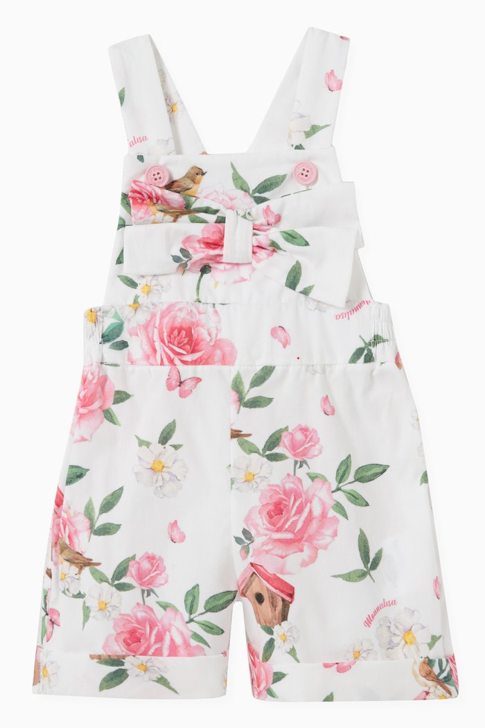 

Floral Overalls in Cotton Poplin, White