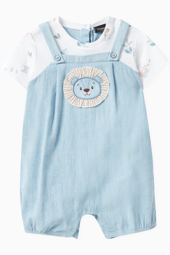 

Lion-patch Overalls Romper in Cotton, White