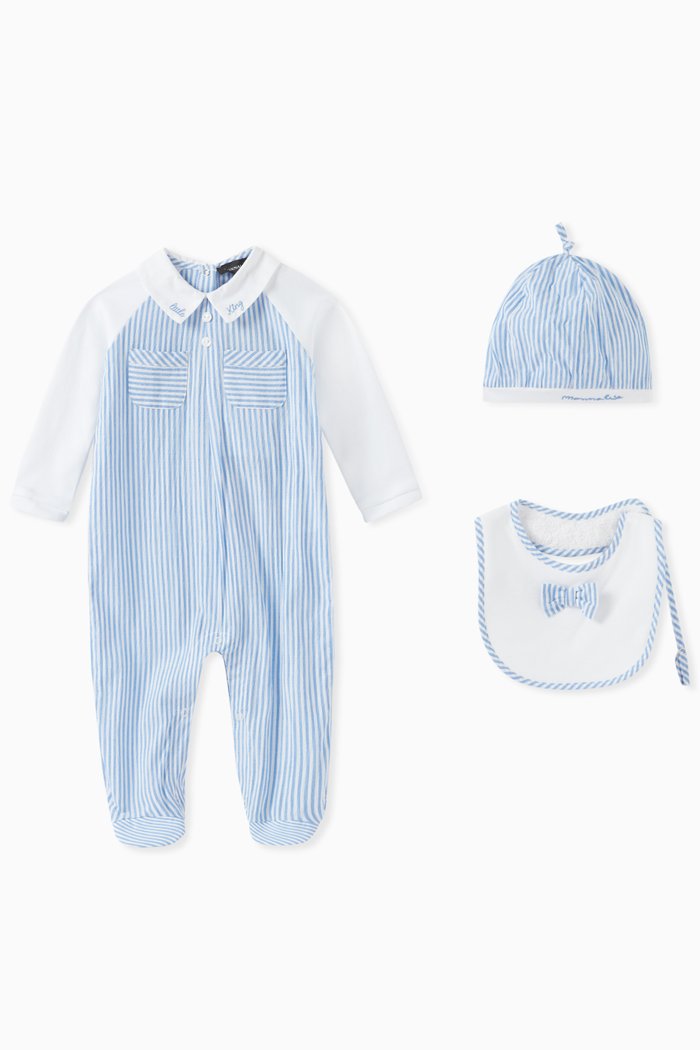 

Striped Sleepsuit Set in Cotton, White