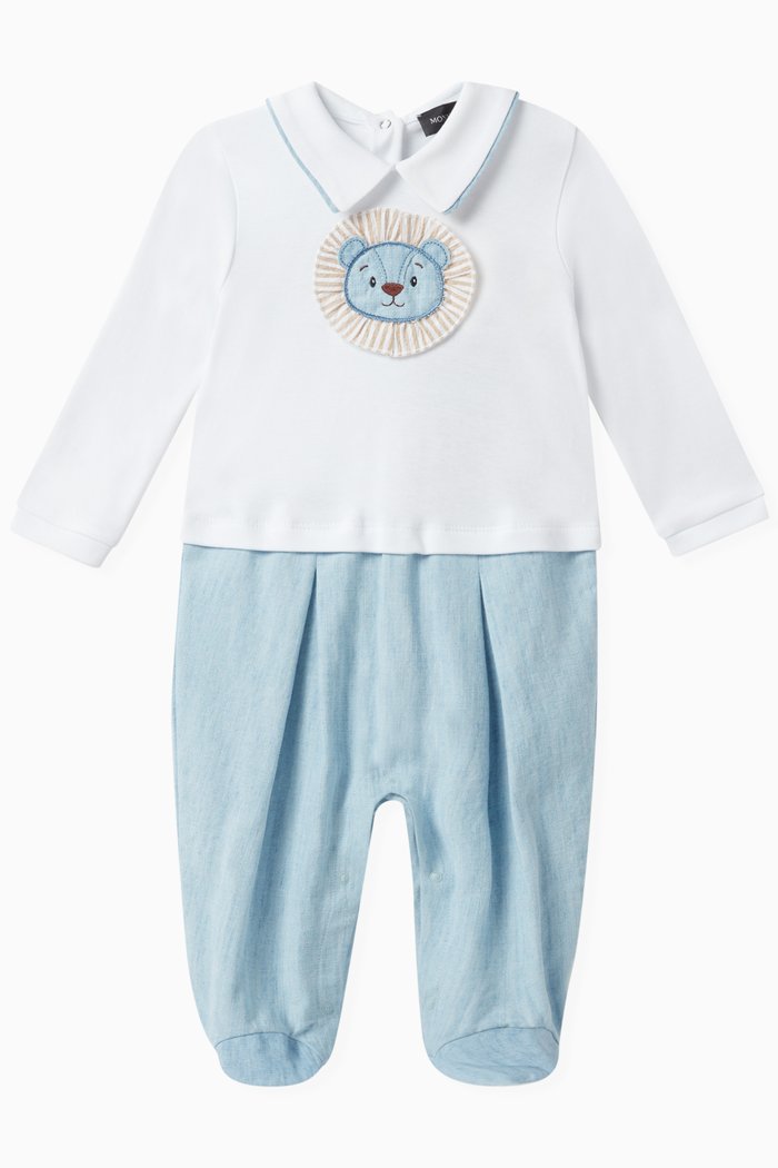 

Bear-patch Sleepsuit in Cotton, Blue