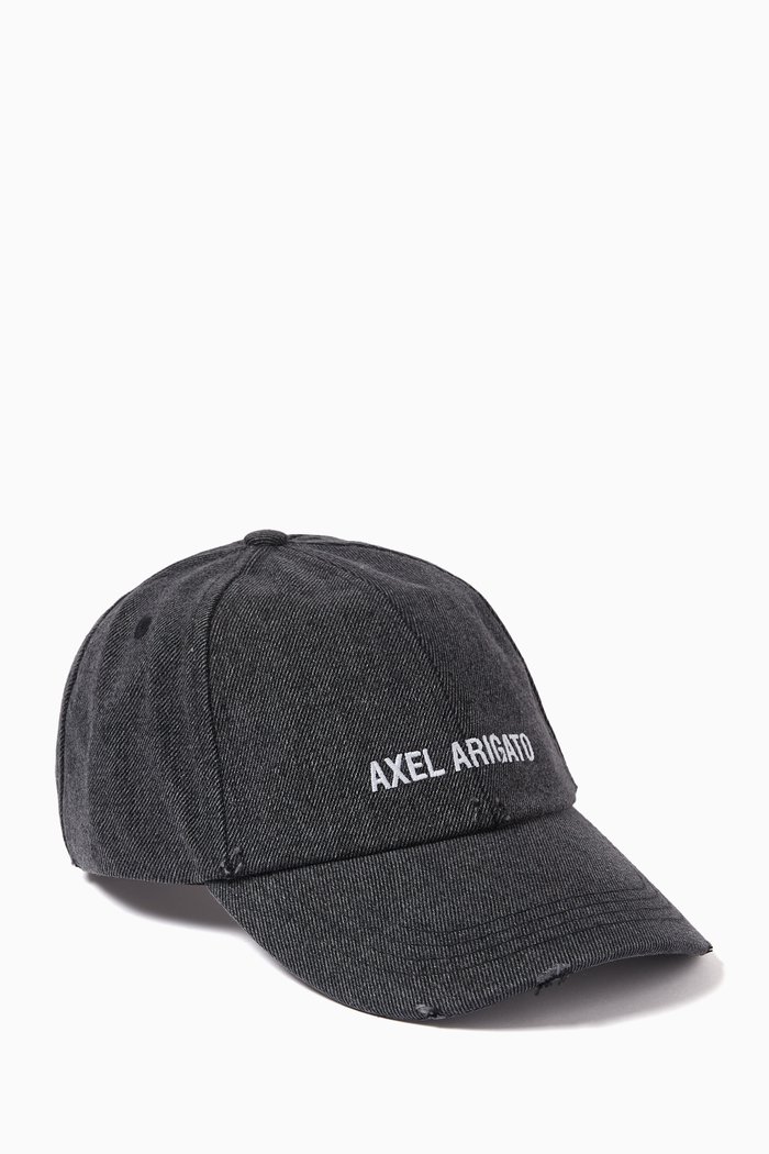 

Block Distressed Logo Cap in Denim, Black