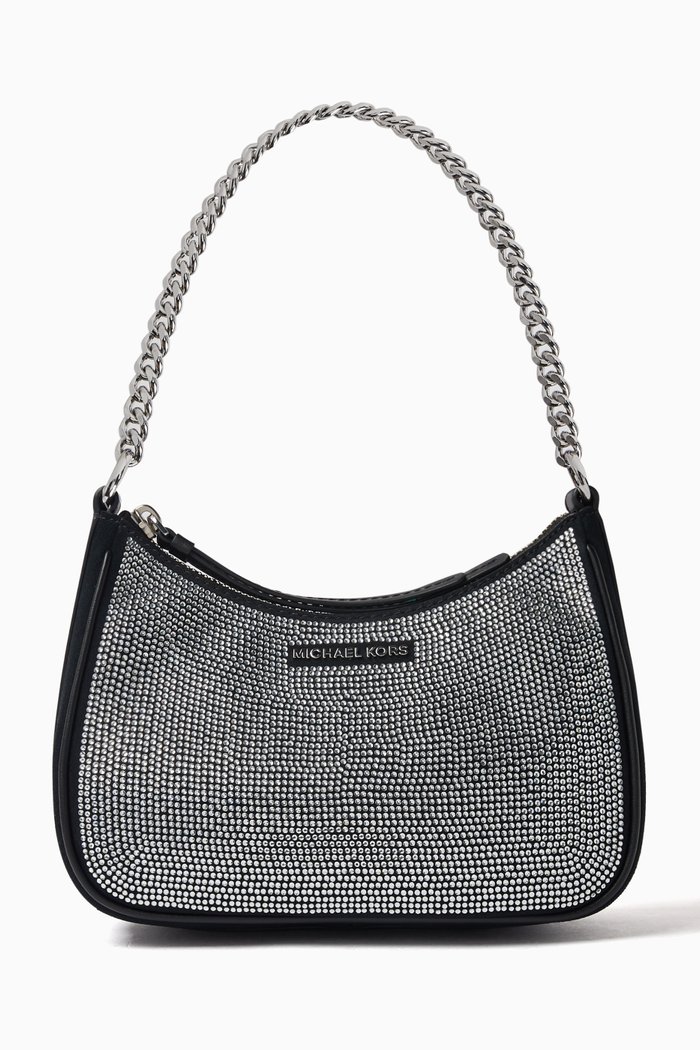 

Small Jet Set Chain Pouch in Embellished Brushed Leather, Black
