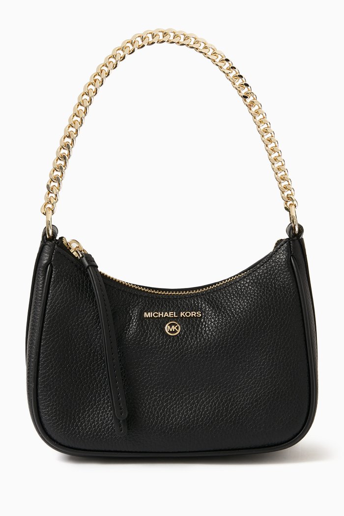 

Small Jet Set Charm Shoulder Bag in Pebbled Leather, Black