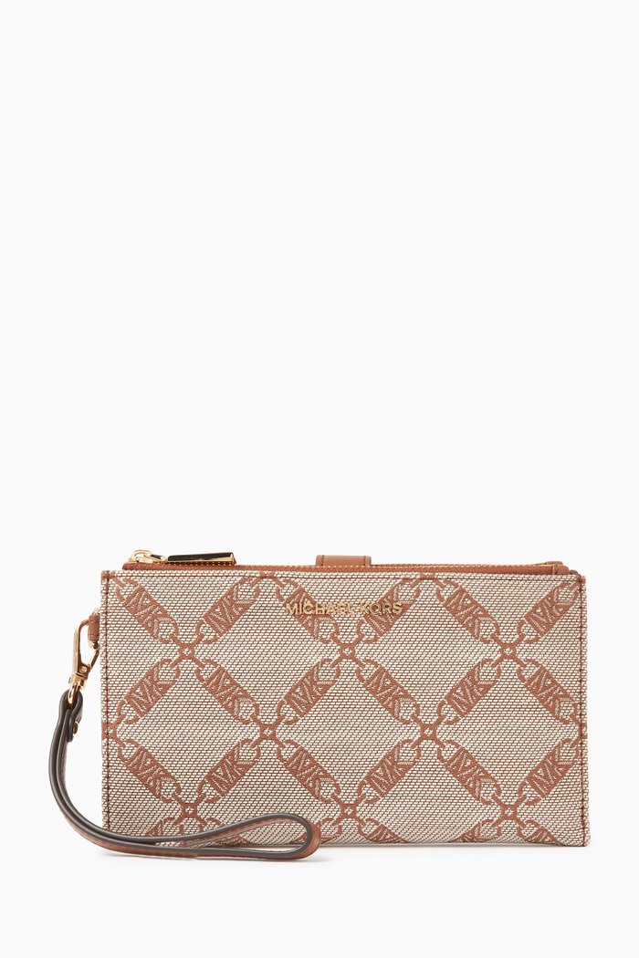 

Jet Set Double Zip Wristlet in Metallic Jacquard, Neutral