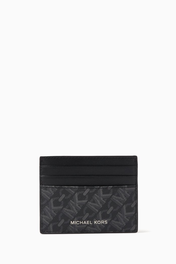 

Hudson Tall Card Case in Monogrammed Leather, Black