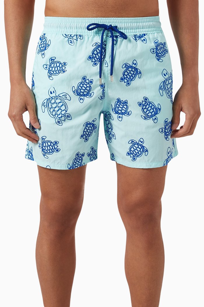 

Ronde des Tortues Flocked Swim Shorts in Recycled Polyamide, Blue
