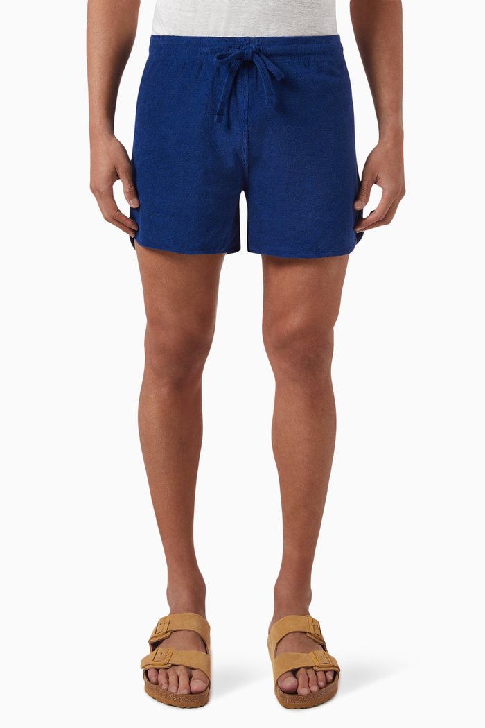 Embroidered Turtle Shorts in Terry Cotton, Blue