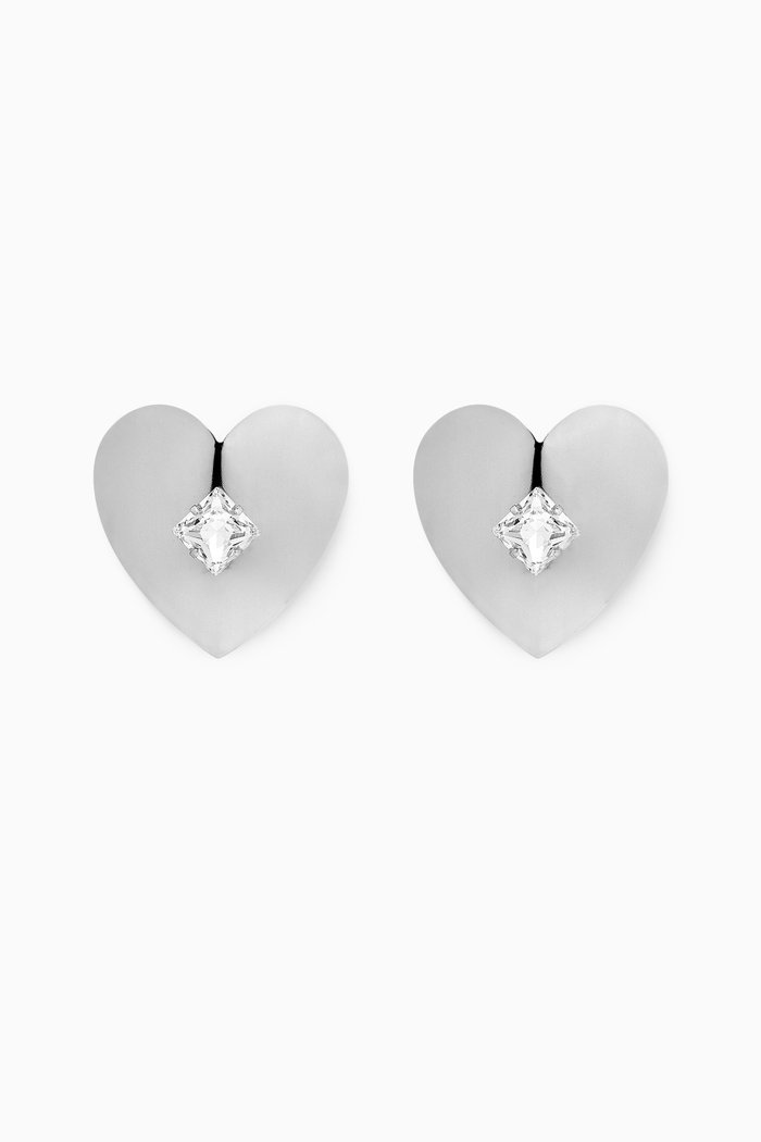 

Crystal Heart Clip-on Stud Earrings, Silver