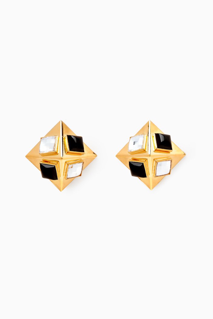 

Pyramid Crystal Clip-on Stud Earrings, Gold