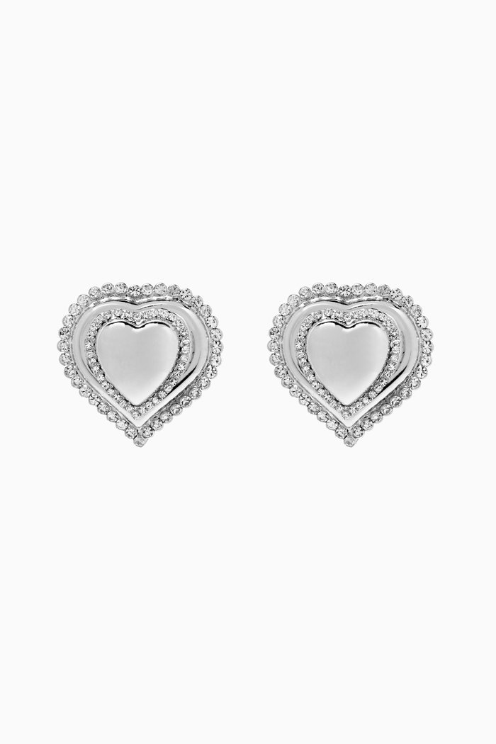 

Heart Crystal Stud Earrings in Brass, Silver