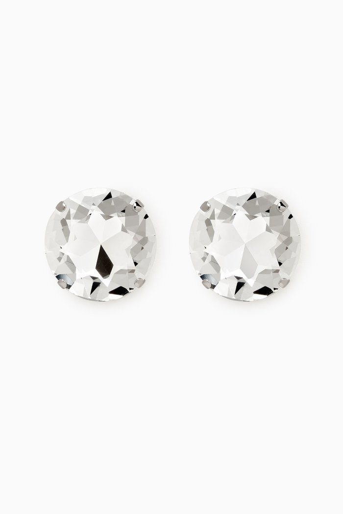 

Small Round Crystal Stud Earrings in Brass, Silver