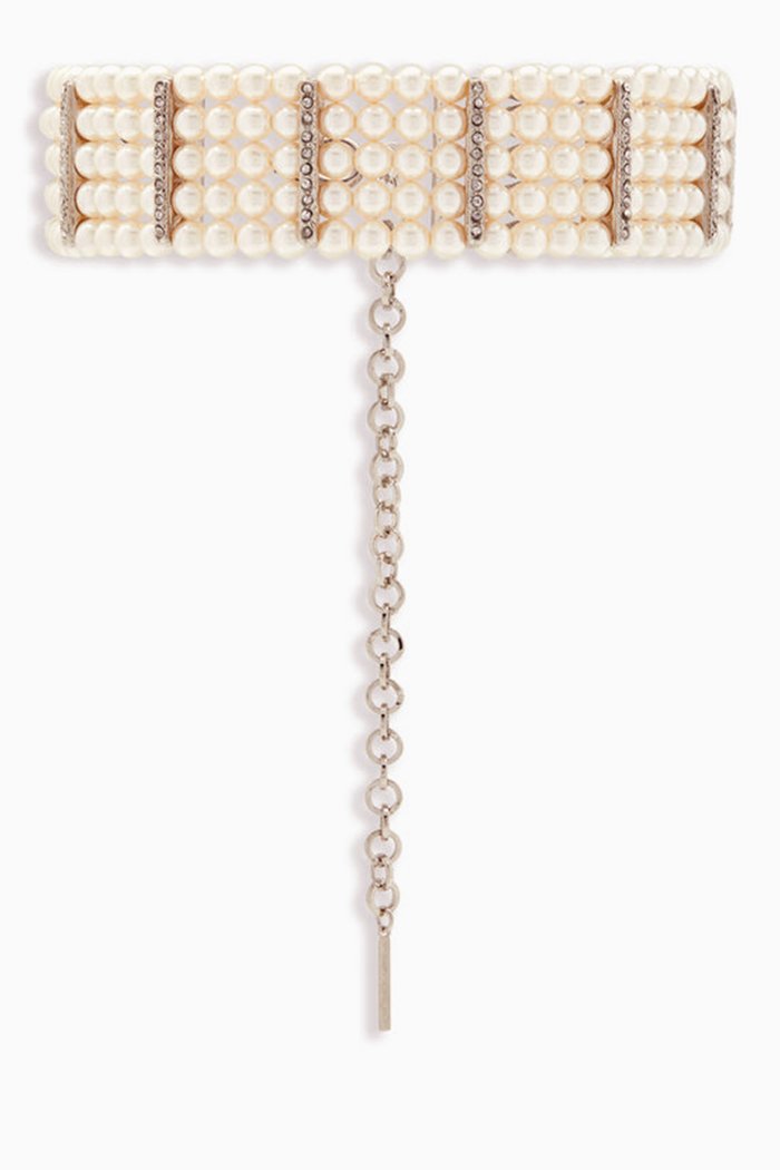 

Crystal & Pearl Choker in Brass, White