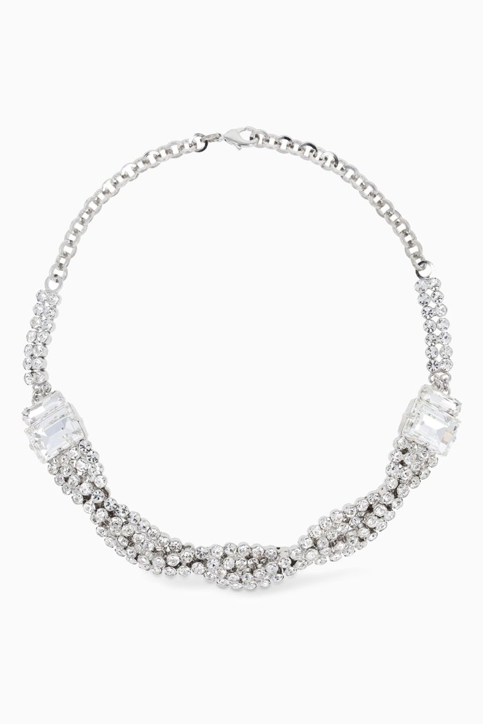 

Braided Crystal Necklace in Brass, Silver