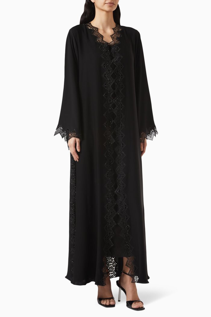

Stone Lace Embellished Abaya in Nada, Black