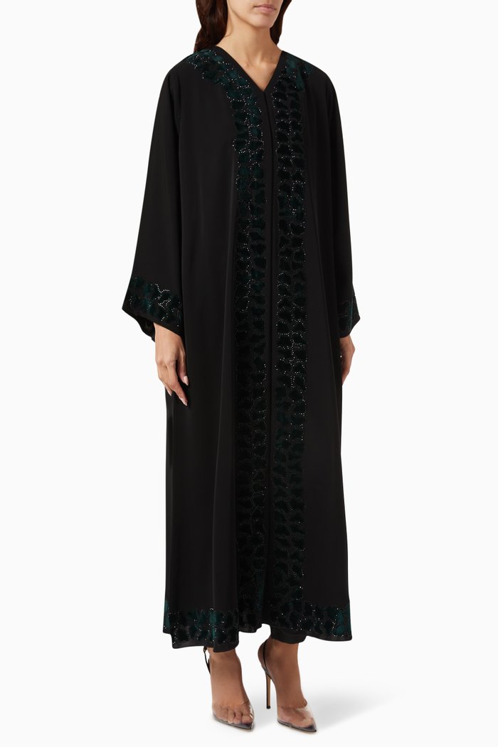

Abstract Thread Embroidered Abaya in Chiffon, Black