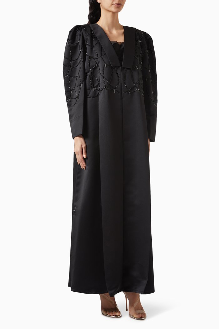 

Bead-embroidery Abaya in Taffeta, Black