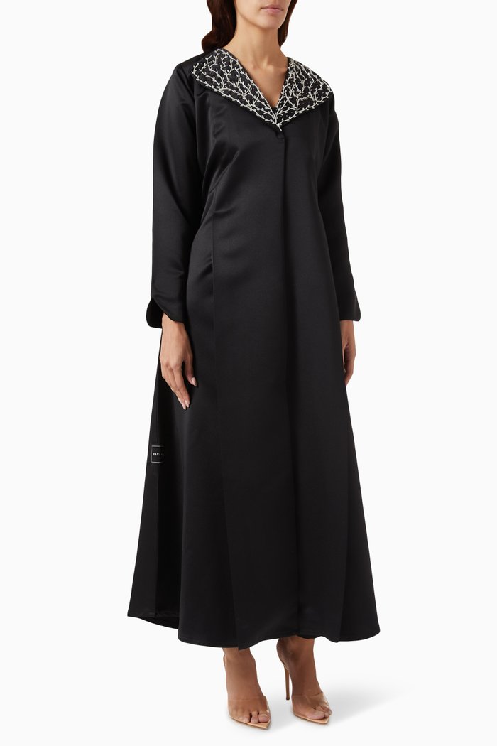 

Sheer Embroidered Abaya in Chiffon, Lace & Tulle, Black