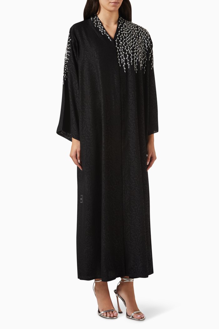 

Embroidered Abaya in Jacquard, Black