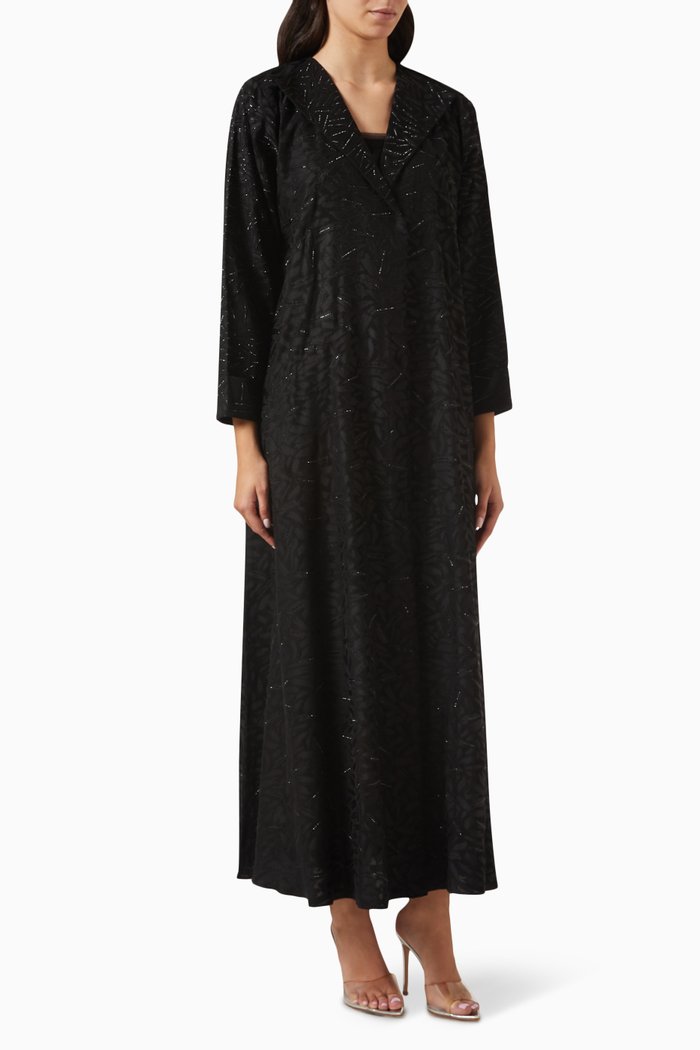 

Stone Embellished Abaya in Jacquard, Black