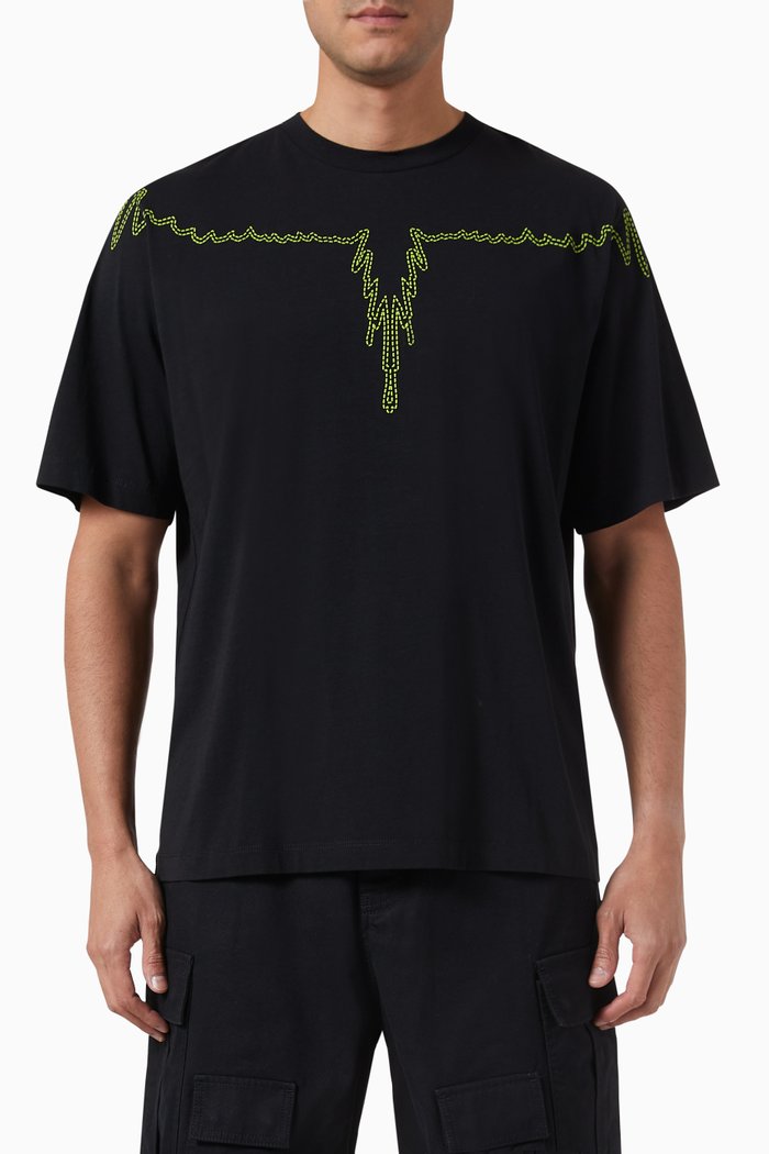 

Wings-embroidered T-shirt in Cotton Jersey, Black