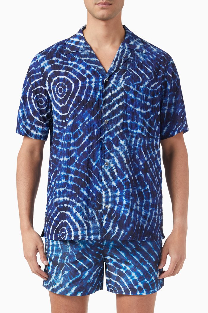 

Soundwaves Print Hawaii Shirt in Nylon, Blue