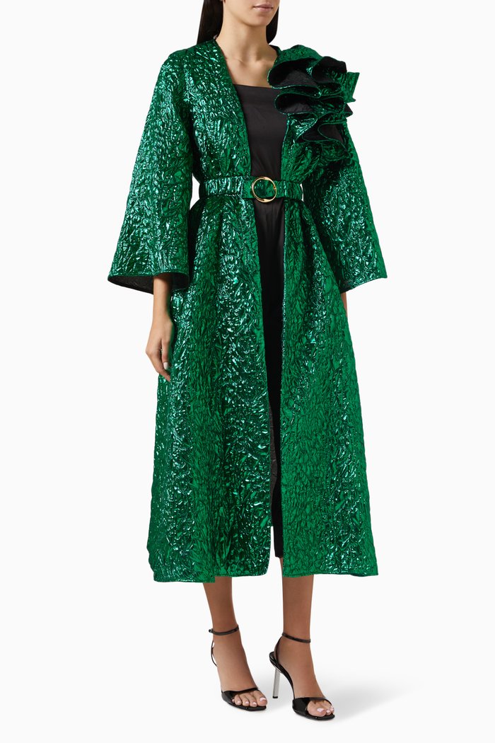 3D Ruffle Belted Cape, Green