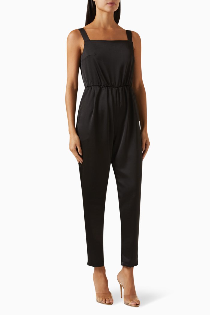 

Tapered Jumpsuit in Satin, Black