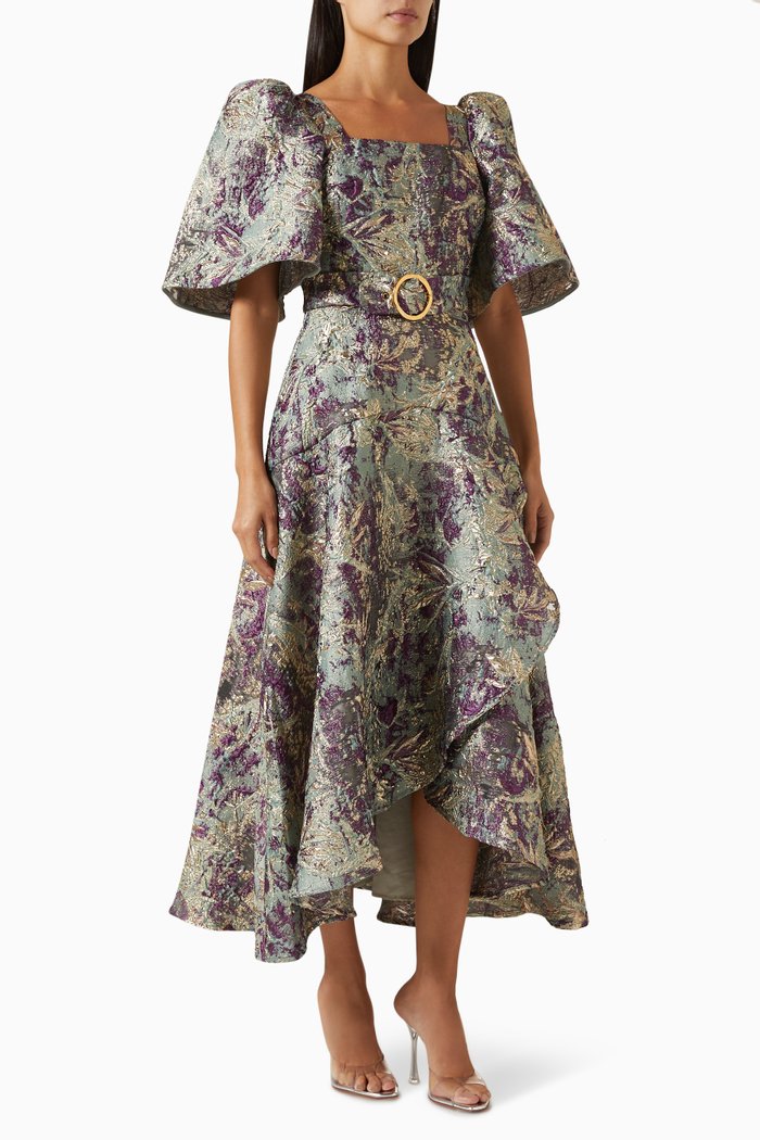 

Floral Belted Midi Dress, Green