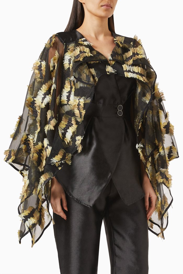 

Sheer Fringed Blouse, Black