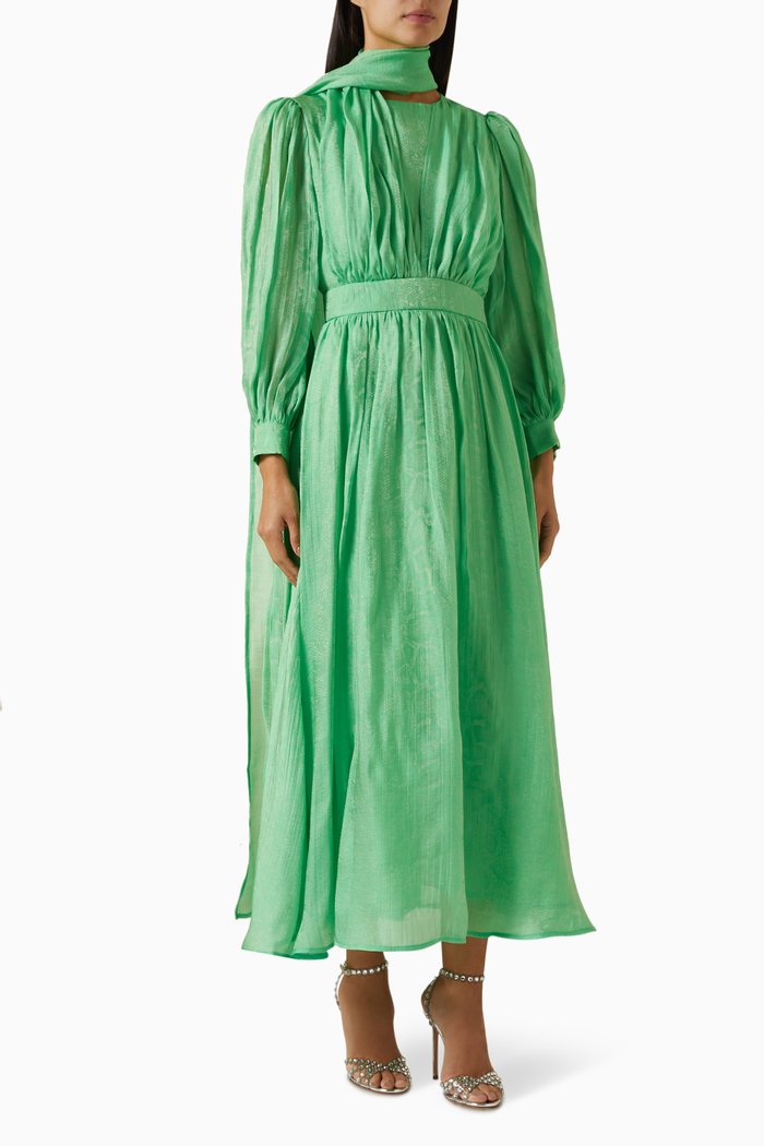 

Scarf-neck Maxi Dress in Viscose-blend, Green