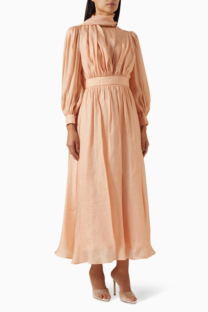 

Scarf-neck Maxi Dress in Viscose-blend, Orange