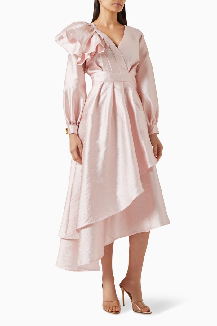 

Asymmetrical Ruffled Midi Dress, Pink