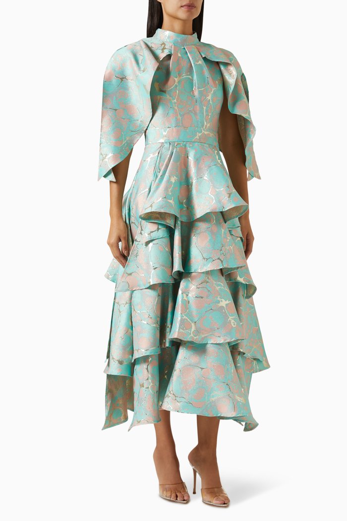 

Layered Midi Dress in Polyester, Green