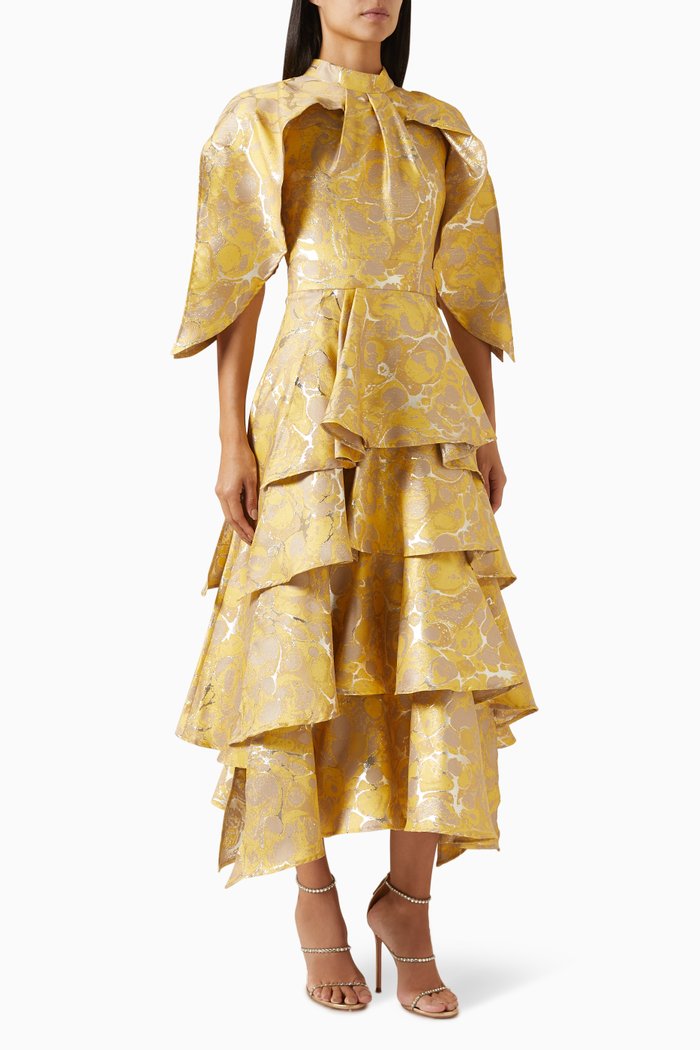 

Layered Midi Dress in Polyester, Yellow