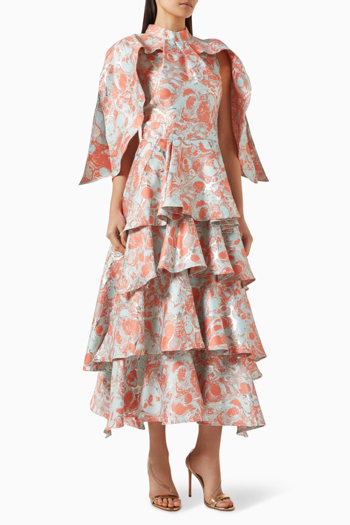 

Layered Midi Dress in Polyester, Orange