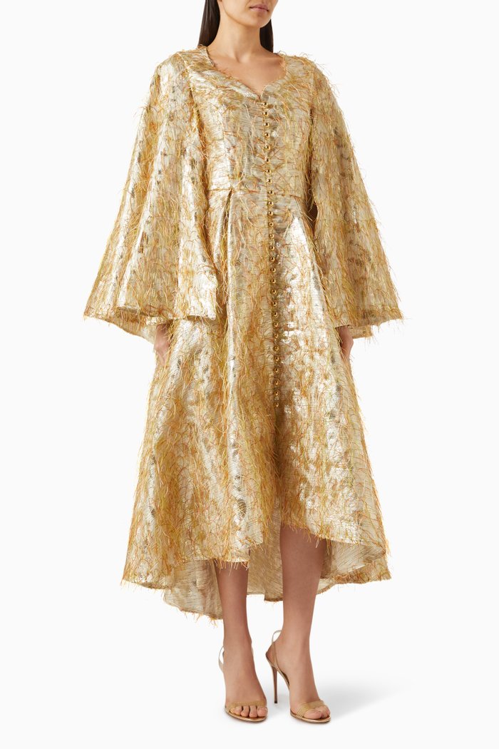 

Flared Sleeves Midi Dress in Polyester, Gold