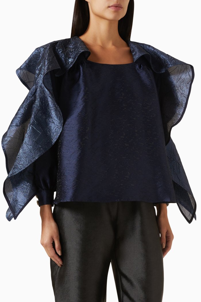 

Draped Sleeves Top in Polyester, Blue