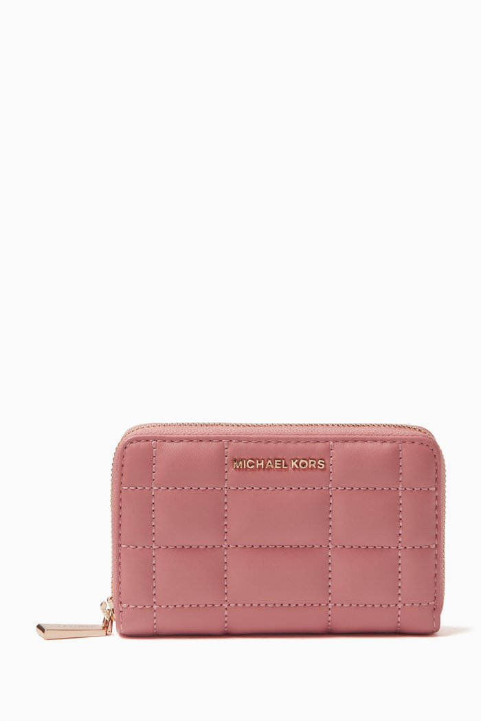 

Small Jet Set Card Case in Quilted Leather, Pink