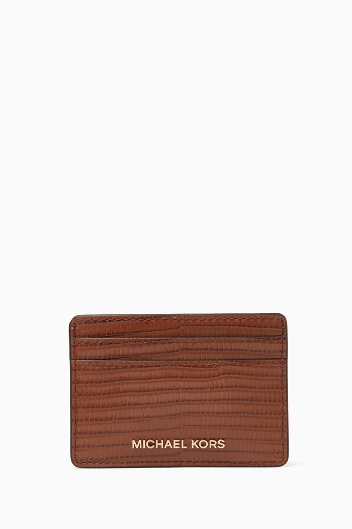 

Jet Set Card Holder in Lizard-embossed Leather, Brown